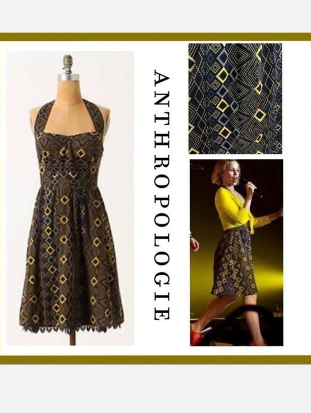 Vintage Anthropologie Edme & Esyllte Rhythmic Repetition Halter Dress Size 4